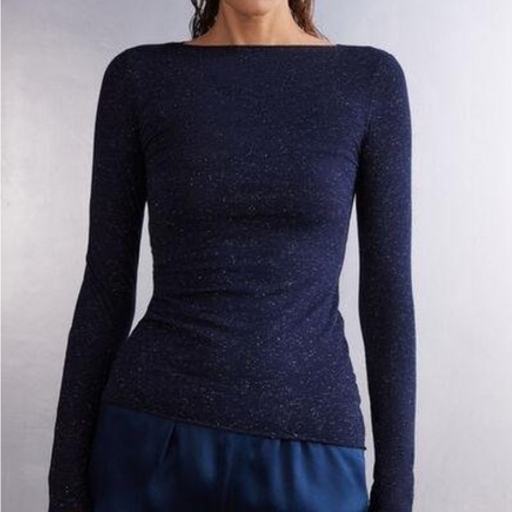 Crewneck Top in Modal Light with Cashmere Lamé